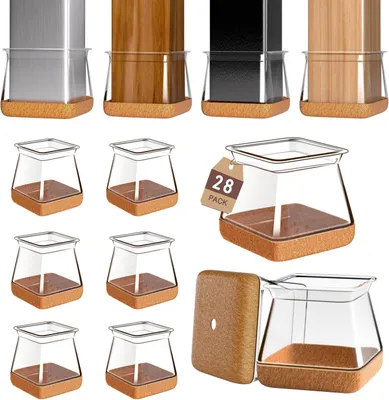 Produktbild von 28PCS Transparente Quadratische Stuhlbeinschutzkappen Bodenbeschützer für Stühle - Silikon Filzgleiter - Stuhlbeinkappen (M:20-25mm)