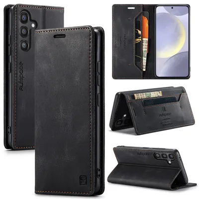 Produktbild von Galaxy S25+ Brieftasche Hülle, Retro Kunstledertasche Stand Schutzhülle für Samsung Galaxy S25+ Schwarz