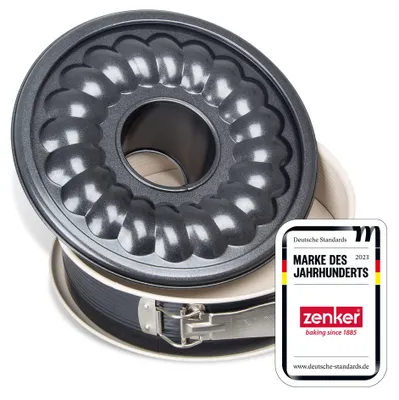Produktbild von Zenker Springform Ø 26 cm CREME NOIR, Backform mit Flach- und Rohrboden und Auslaufschutz, runde Kuchenform mit keramisch verstärkter Antihaftbeschichtung (Farbe: Crème/Anthrazit)