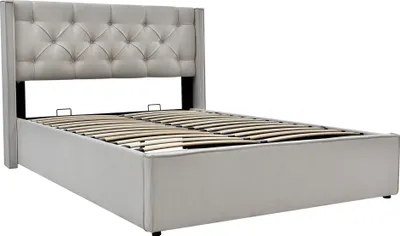Produktbild von Sweiko Boxspringbett Polsterbett mit Kopfteil und Lattenrost, Stauraumfunktion Bett 140x200cm, Baumwolle, hellgrau (ohne Matratze)