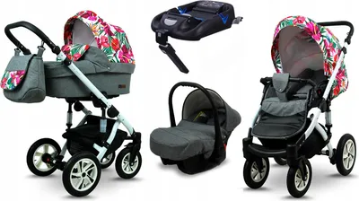 Immagine prodotto di BabyLux® Sky Lark | Kocárek 4v1 Set | Grey Flex Hibiscus | Kocárek Kombi | Pramse