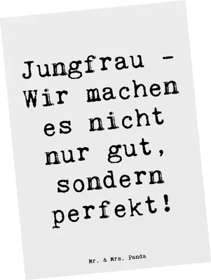 Produktbild von Mr. & Mrs. Panda Postkarte Spruch Jungfrau Perfektion - Weiß - Geschenk, Sternzeichen, Geschenke, Astrologie, Präzision, Organisation, Detailverliebt, Ansichtskarten
