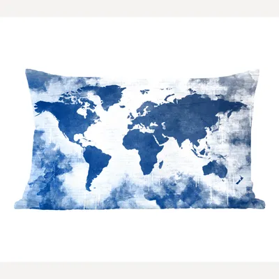 Produktbild von MuchoWow® Zierkissen Sofakissen Wohnzimmer Dekokissen 50x30 cm Weltkarte - Farbe - Blau - Wohnzimmerdekoration - Polster mit Photo