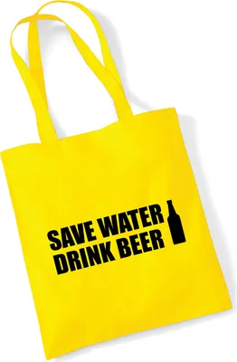 Produktbild von Huuraa Jutebeutel Save Water Drink Beer Bierflasche 10 Liter Yellow Baumwolle Tasche Geschenkidee