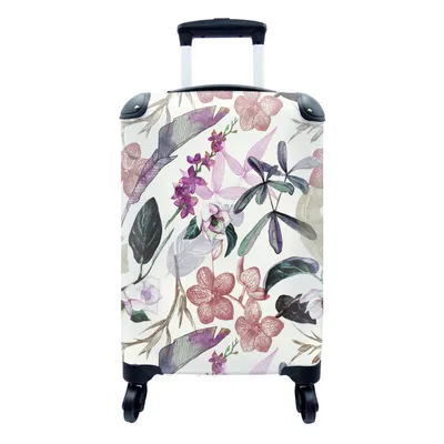 Produktbild von MuchoWow® Koffer Handgepäck Trolley Rollkoffer Kleine Reisekoffer mit 4 Rollen - Dschungel - Blumen - Vintage - Muster - Cabin Size < 55x40x23 cm & 55x40x20 cm - Fotokoffer - Kabinenkoffer - Boardgepäck - Reise-Box - Reisekoffer - Reisegepäck - Koffer mit Bild - Trolley für Kinder
