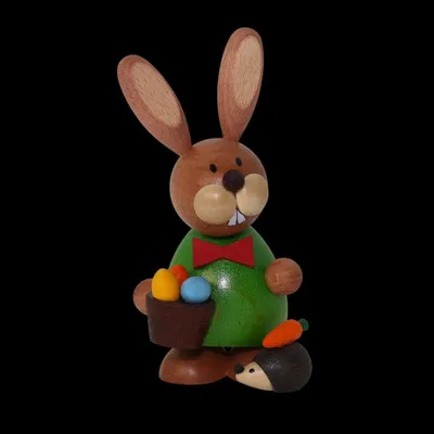 Produktbild von Osterfigur Osterhase stehend mit Igel und Eierkorb BxHxT 7x12x6cm NEU