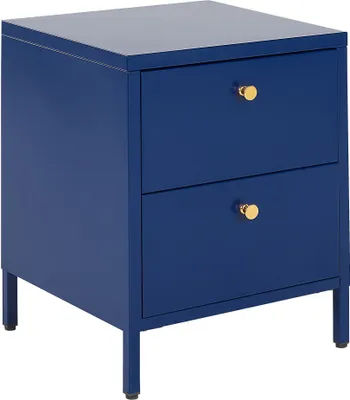 Produktbild von BELIANI Nachttisch Blau Metall mit 2 Schubladen und 2 goldenen Griffen Wohnzimmer Schlafzimmer Kinderzimmer Jugendzimmer Flur
