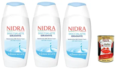 Produktbild von Nidra Doccialatte Nutriente Duschgel Hilft, die Haut mit Feuchtigkeit zu versorgen und zu reinigen mit Milchproteinen 3x 250ml + Italian Gourmet polpa 400g