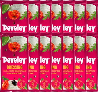 Mehrfach Verpackungsbild Develey Balsamico Salatdressing mit fruchtiger Note 75ml 14er Pack