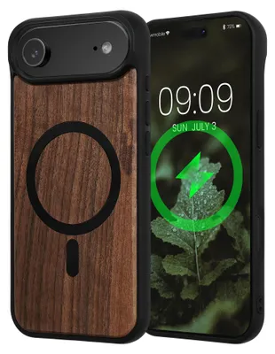 Produktbild von kwmobile Hülle für Apple iPhone Air Handyhülle - Cover aus Holz und TPU - Kompatibel mit MagSafe - Case in Dunkelbraun Schwarz Holz