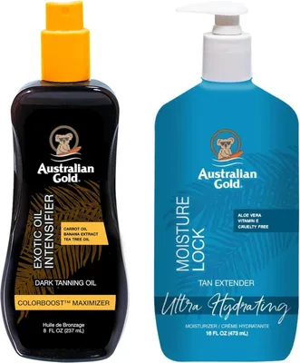 Productafbeelding van Australian Gold Exotic Oil Intensifier Spray bruiningsversneller 237 ml + Moisture Lock aftersun balsem 473 ml