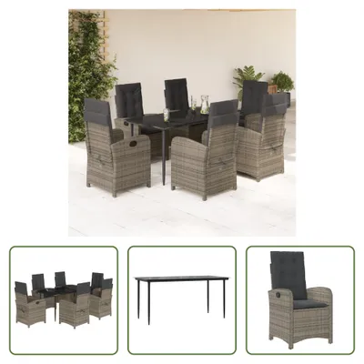 Produktbild von The Living Store 7-tlg. Garten-Essgruppe mit Kissen Grau Poly Rattan