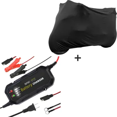 Image de Kit moto chargeur de batterie + bâche Indoor M-L noir