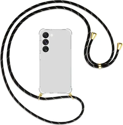 Produktbild von Handykette Backcover-Schutzhülle mit Band (Metall goldfarben) für Samsung Galaxy S23 - schwarz/gold