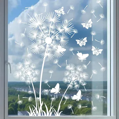 Produktbild von 2 Stück selbstklebende Fensterbilder Pusteblume in Weiß | 54x30 cm Fensteraufkleber wiederverwendbar für Wohnzimmer, Badezimmer und Küche