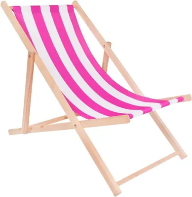 Produktbild von specwood Strandliege Klappbar Leicht 119x58 cm - Liegestuhl klappbar Holz für Garten, Balkon - Sonnenliege Holz wetterfest Strandstuhl - Weiß & Rosa