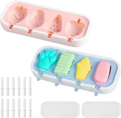 Produktbild von Eisformen Silikon 2er Set, Eis am Stiel Formen mit Stiel, wiederverwendbar & BPA-frei, DIY Eisform für Kinder & Erwachsene, auslaufsicher