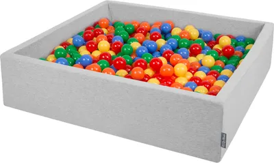 Obrázok produktu pre KiddyMoon 120x30cm/300 loptičiek ∅ 7cm Štvorec Detské penové loptičky  vyrobené v EÚ, Svetlo sivá: Žltá-Zelená-Modrá-Červená-Oranžová