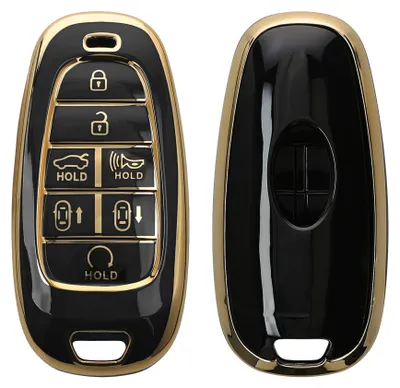 Produktbild von kwmobile Autoschlüssel Hülle kompatibel mit Hyundai 7-Tasten Ioniq 5 Tucson NX4 Santafe - Schlüsselhülle Silikon Cover - Schwarz Gold