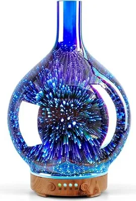 Productafbeelding van Aromaverspreider-luchtbevochtiger, 150 ml, handgemaakt 3D-ultrasoonapparaat, stille werking, 7 LED's met kleurverandering, BPA-vrij, geschikt voor woonkamer, thuis, yoga, spa, met timer