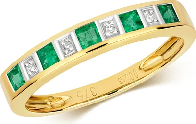Produktbild von Funkelndes Feuer Eleganter 9 Karat (375) Gold Halb Eternity Diamant Damenring Brillant-Schliff H - PK mit Smaragd, 50 (15.9); TRS290669KYRSK