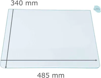 Produktbild von Kühlschrank Einlegeboden - Klarglas 4 mm - 2 abgerundete Ecken - 485 mm x 340 mm - (89,96 EUR / qm - Mindestbfl. 0,25 qm - Kantenb. 5,35 EUR / lfm - Eckenb. 1,00 EUR / Stck. )