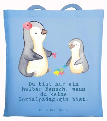 Produktbild von Mr. & Mrs. Panda Jutebeutel Sozialpädagogin Herz - Sky Blue - Geschenk, Laptoptasche, Tote Bag, Tragetasche, canvas tasche, Shopping