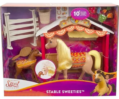 Image de Coffret spirit : l'ecurie avec cheval articule beige et poulain brun - 10 accessoires - mattel