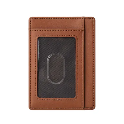 Produktbild von MODFU Echtleder Slim Wallet Portmonee mit RFID Kreditkartenetui mit Kartenhalter I Mini Geldbörse für Männer I Kartenetui für bis zu 7 Karten Braun