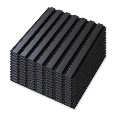 Produktbild von Wandpaneele 30x30 cm - Set 12 Stück (1,08 m²) - MDF-Lamellen - Filzunterlage - schwarze Wandverkleidung - SCHWARZ