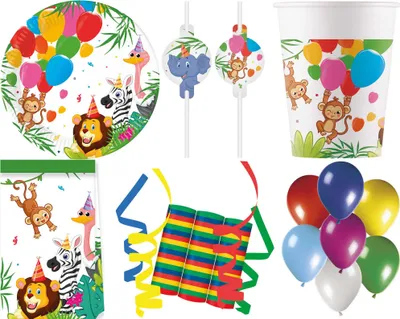 Produktbild von 140-tlg. Set Kindergeburtstag Party Feier Fete Deko Motto Dschungel Ballon