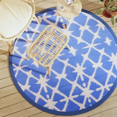Produktbild von Möbel Outdoor-Teppich Blau und Weiß Ø160 cm PP - Outdoorteppiche 368491