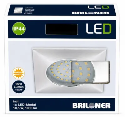 Produktbild von Briloner LED Einbauleuchte Eckig Chrom 10,5W 1000lm 3000K IP44 7207-018
