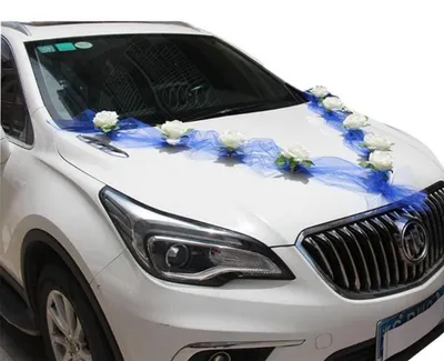 Immagine prodotto di Decorazioni per auto da matrimonio, ghirlande con rose e fiori di seta, colore blu