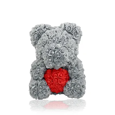 Produktbild von Rosenteddy Grau mit rotem Herz Teddybär, ca. 45cm
