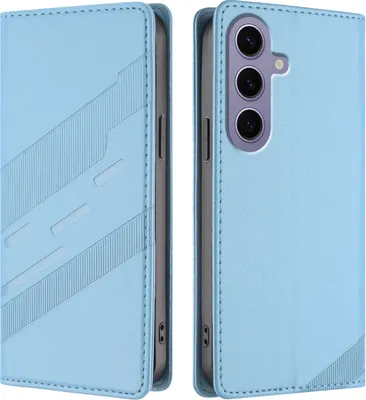 Produktbild von Hülle für Samsung Galaxy S24, Kunstleder Brieftaschen Handyhülle mit Kartenfach und Standfunktion Hellblau