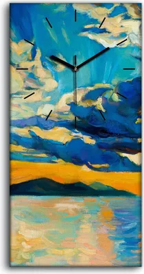 Produktbild von Leinwand Wanduhr Wandkunst Uhr Geräuschlos 30x60 Meeresgebirge Sonnenuntergang - schwarze Hände