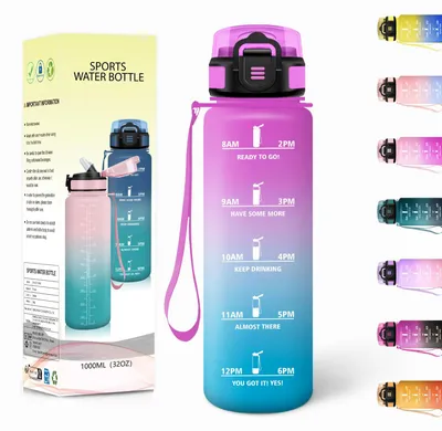 Produktbild von Trinkflasche 1L BPA-frei mit Strohhalm, auslaufsicher, Sport Wasserflasche
