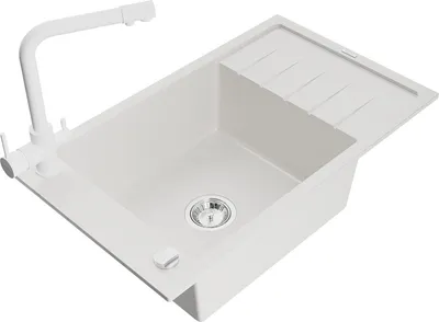 Produktbild von Mexen Elias 1 Becken-Granitspüle mit Abtropffläche und Mischbatterie Duero, Weiß - 6511-20-671600-20