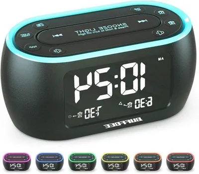 Productafbeelding van Radio Wekker - Digitale Klok - Wakker Worden - 7 Kleuren Nachtlampje - 12 x 6 x 6 cm - Zwart