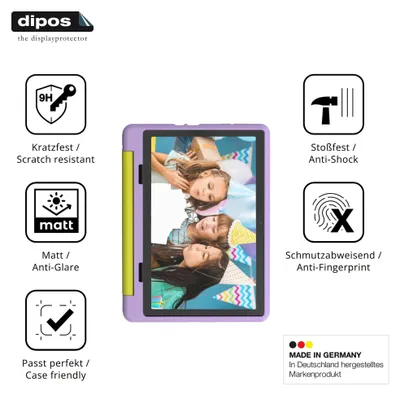 Produktbild von 2x Schutzfolie für Ainmel 1028 Kids Tablet 10.1 Zoll matt - Anti-Shock 9H Folie dipos Glass Kunststoffglas