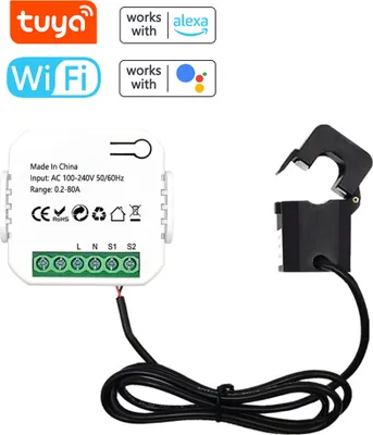 Obrázok produktu pre Tuya WiFi Energy Meter 80A Current Transformer Clamp KWh Power Monitor Electricity Statistics Monitoring Device Kompatibilný s Alexa Home pre hlasové ovládanie
