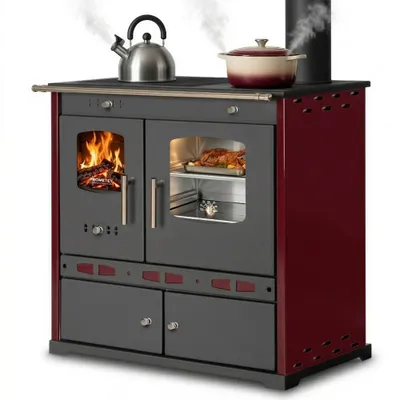 Produktbild von Küchenofen Holzherd ECO LUX INOX, Edelstahlbackfach, bordeaux, rechte Version