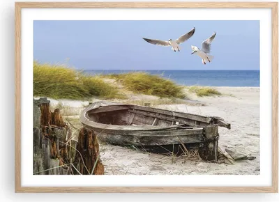 Produktbild von Gerahmtes Poster - Rahmen in heller Eiche - Strand Möwen £ódŸ - 70x50 cm - Wand Bild - Wanddeko - Wandbilder - Wandposter - Bilderrahmen - Bilder - Kunstdruck - Wandbild - P2NAA70x50-4170