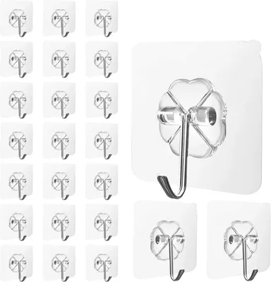 Produktbild von 24 Selbstklebende Haken ohne Bohren – Transparente Wandhaken aus 304 Edelstahl, wasserdicht und ölbeständig, für Küche, Bad, Decke und Fliesen – Tragkraft bis 10 kg