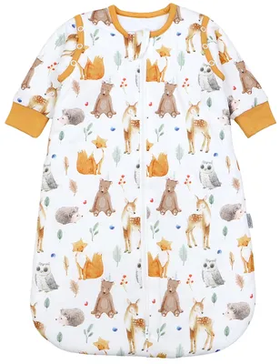 Produktbild von TupTam Schlafsack Baby 2.5 TOG - Ganzjahresschlafsack mit abnehmbaren Ärmeln, Farbe: Lichtung Reh Bär Eule Igel Fuchs, Größe: 68-74