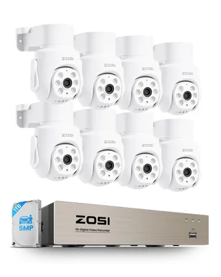 Produktbild von ZOSI 5MP Kabelgebunden Überwachungskamera Set mit Audio, 8CH 1TB DVR und 8X PTZ Domekameras Aussen, Personen- und Fahrzeugerkennung, Audioaufnahme