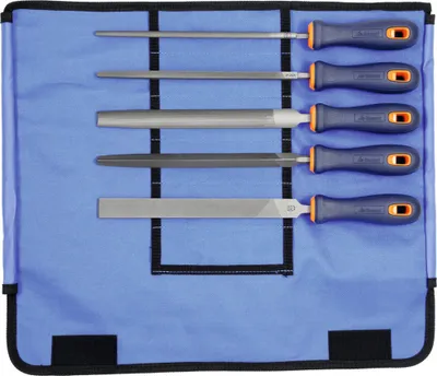 Image de Jeu de limes DICK avec manche 2K, 5 pièces, dans un étui métallique enroulable, coupe n° 2, longueur sans tige : 200 mm