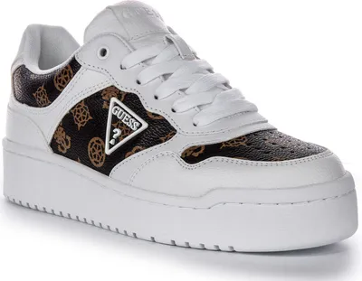 Obrázek produktu pro Guess Miram 4G Triangle Logo Sneake Dámské tenisky z umělé kůže v bílo-hnědé barvě - 7 UK - 40 EU - 9.5 US / White Brown
