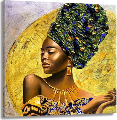 Produktbild von Abstrakt afrikanische Frau Leinwandbild Wandbild Deko Kunst XL: 120x120x4cm